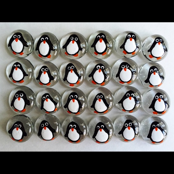 Hand Painted Penguins Hand Painted Glass Gems Party Favor Decorations -Set of 24 - Picture 4 of 4